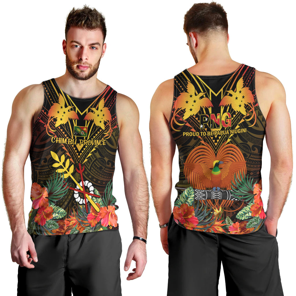 Papua New Guinea Chimbu Province Men Tank Top Papua Niugini Coat Of Arms With Flag Style LT14 - Polynesian Pride