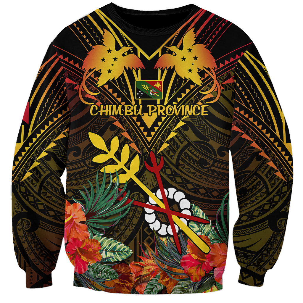 Papua New Guinea Chimbu Province Sweatshirt Papua Niugini Coat Of Arms With Flag Style LT14 Unisex Black - Polynesian Pride