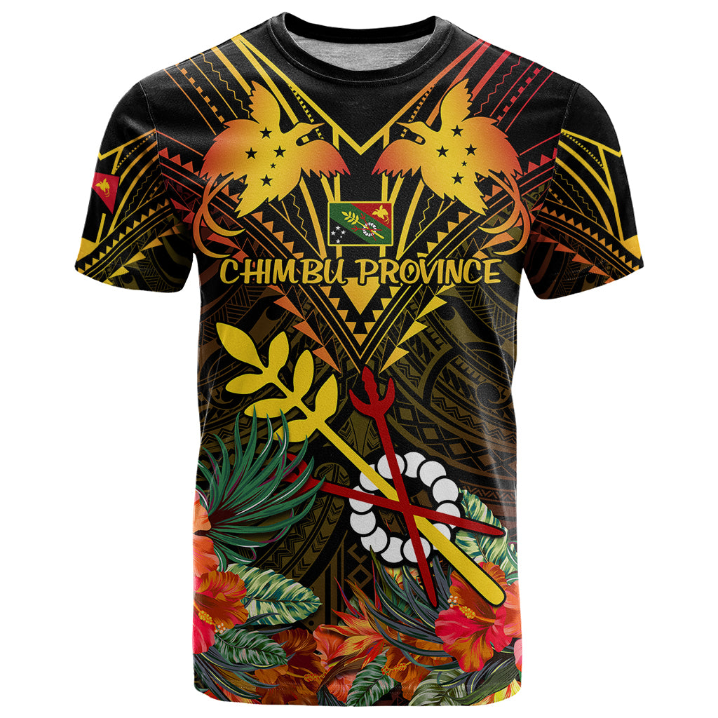 Papua New Guinea Chimbu Province T Shirt Papua Niugini Coat Of Arms With Flag Style LT14 Black - Polynesian Pride