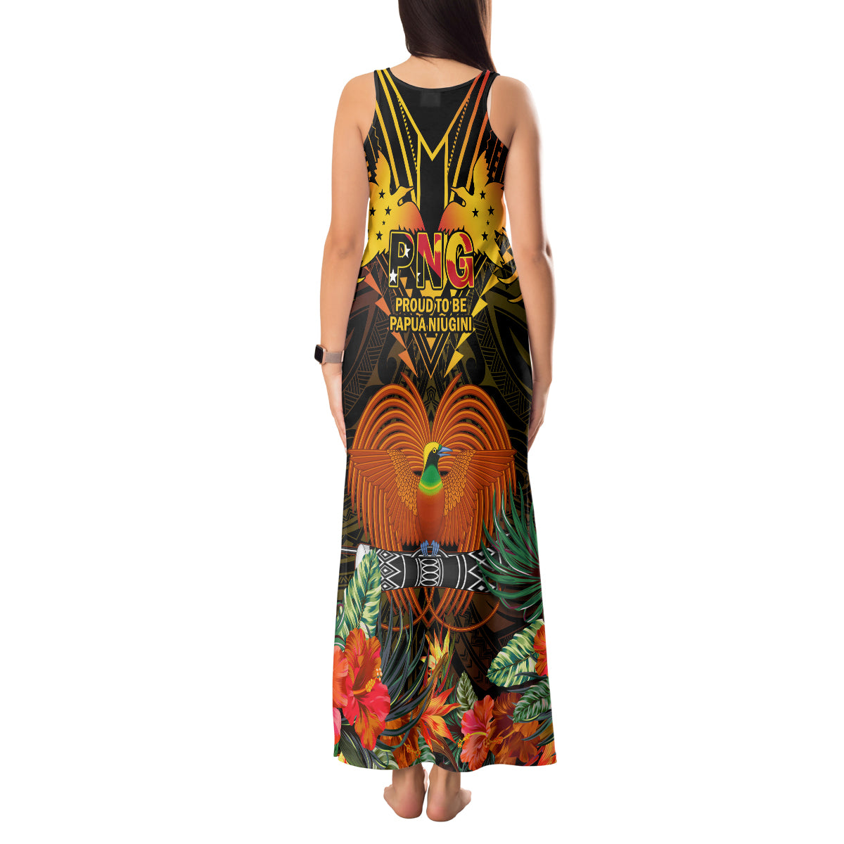 Papua New Guinea Chimbu Province Tank Maxi Dress Papua Niugini Coat Of Arms With Flag Style LT14 - Polynesian Pride