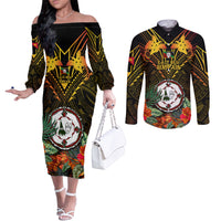 Papua New Guinea East New Britain Province Couples Matching Off The Shoulder Long Sleeve Dress and Long Sleeve Button Shirts Papua Niugini Coat Of Arms With Flag Style LT14 Black - Polynesian Pride