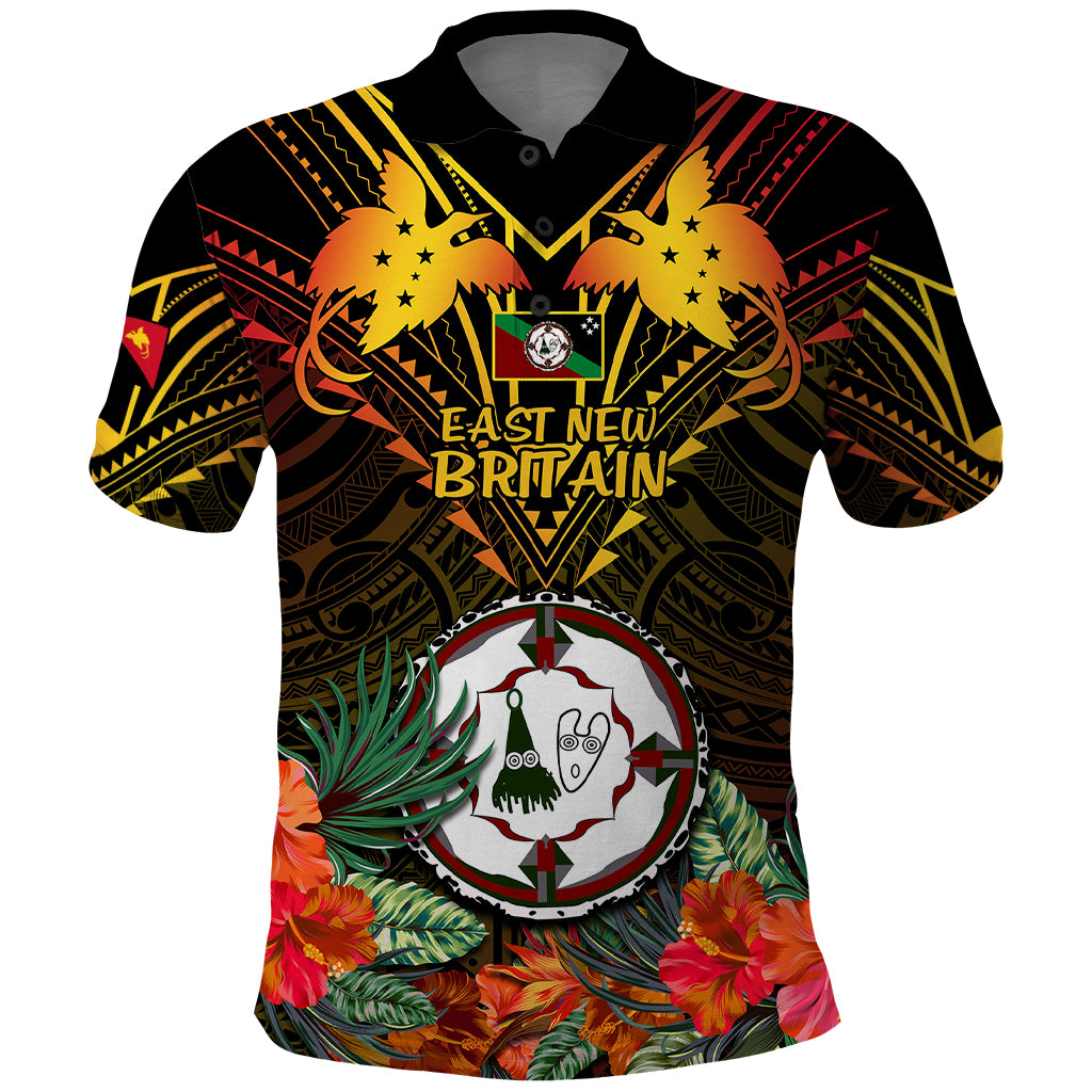 Papua New Guinea East New Britain Province Polo Shirt Papua Niugini Coat Of Arms With Flag Style LT14 Black - Polynesian Pride