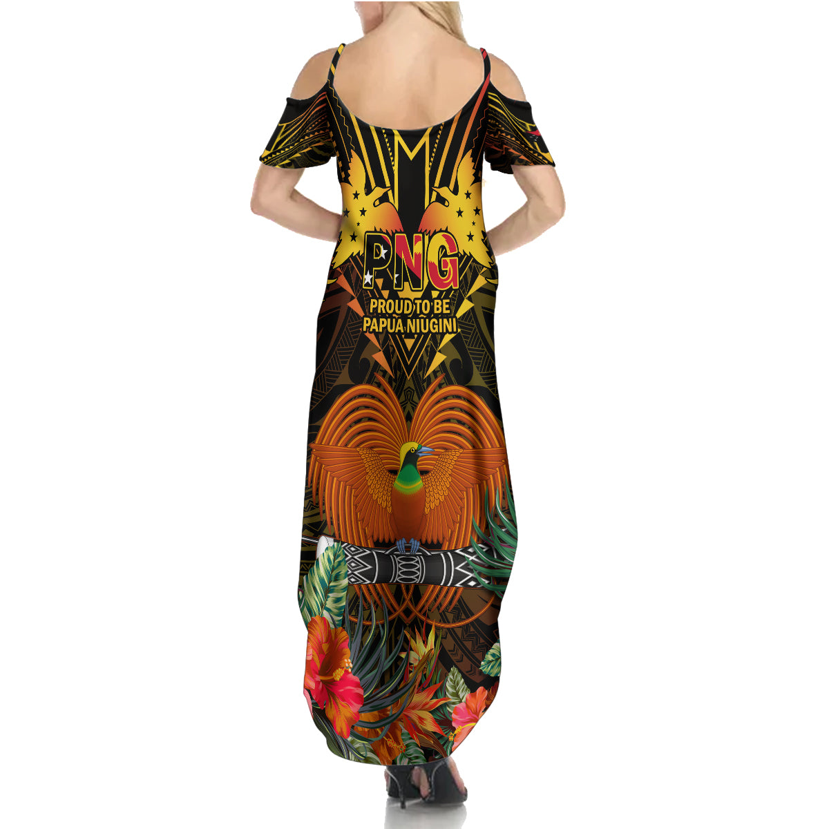 Papua New Guinea Western Province Family Matching Summer Maxi Dress and Hawaiian Shirt Papua Niugini Coat Of Arms With Flag Style LT14 - Polynesian Pride
