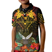 Papua New Guinea Western Province Kid Polo Shirt Papua Niugini Coat Of Arms With Flag Style LT14 Kid Black - Polynesian Pride