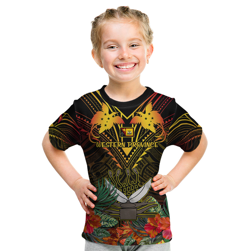 Papua New Guinea Western Province Kid T Shirt Papua Niugini Coat Of Arms With Flag Style LT14 Black - Polynesian Pride