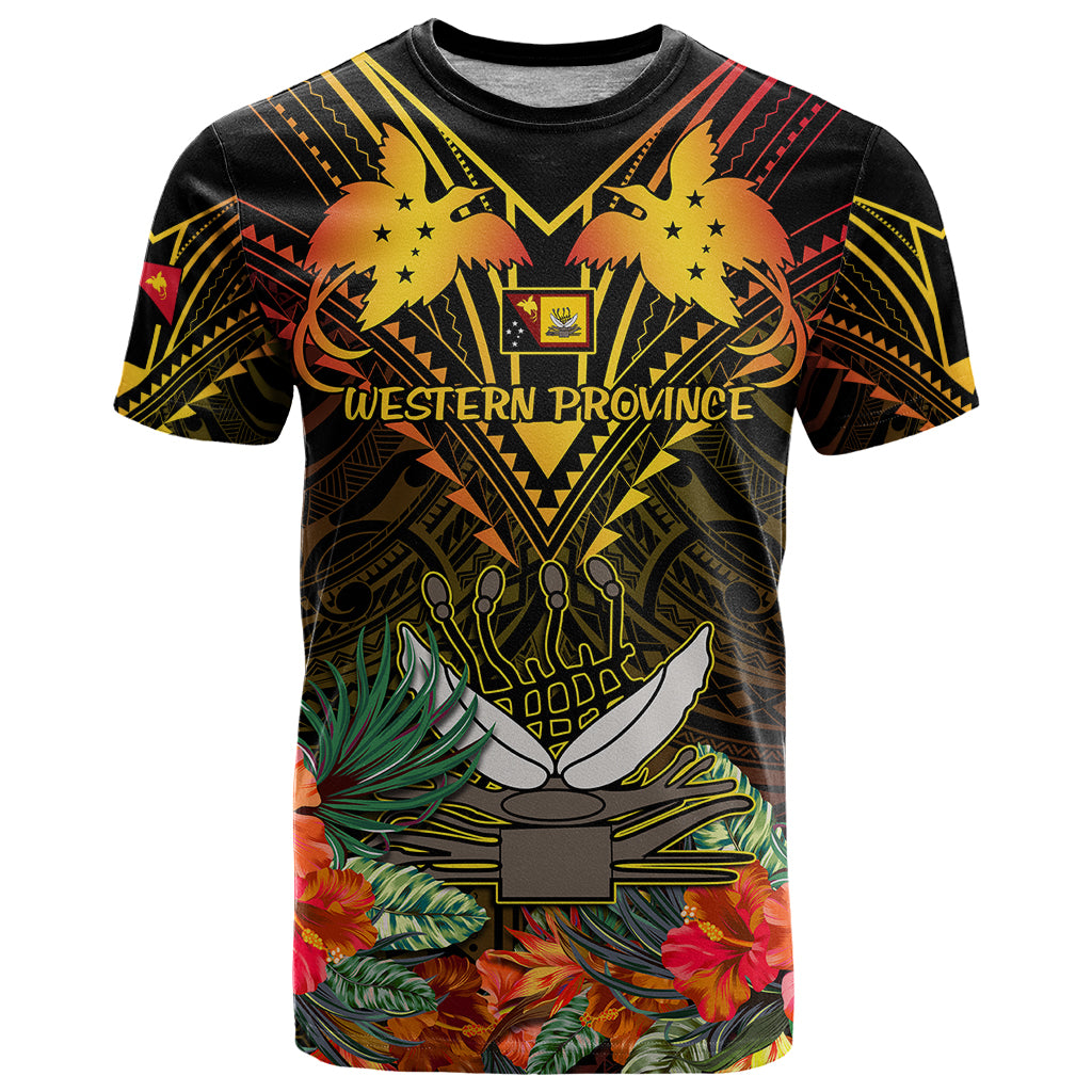 Papua New Guinea Western Province T Shirt Papua Niugini Coat Of Arms With Flag Style LT14 Black - Polynesian Pride