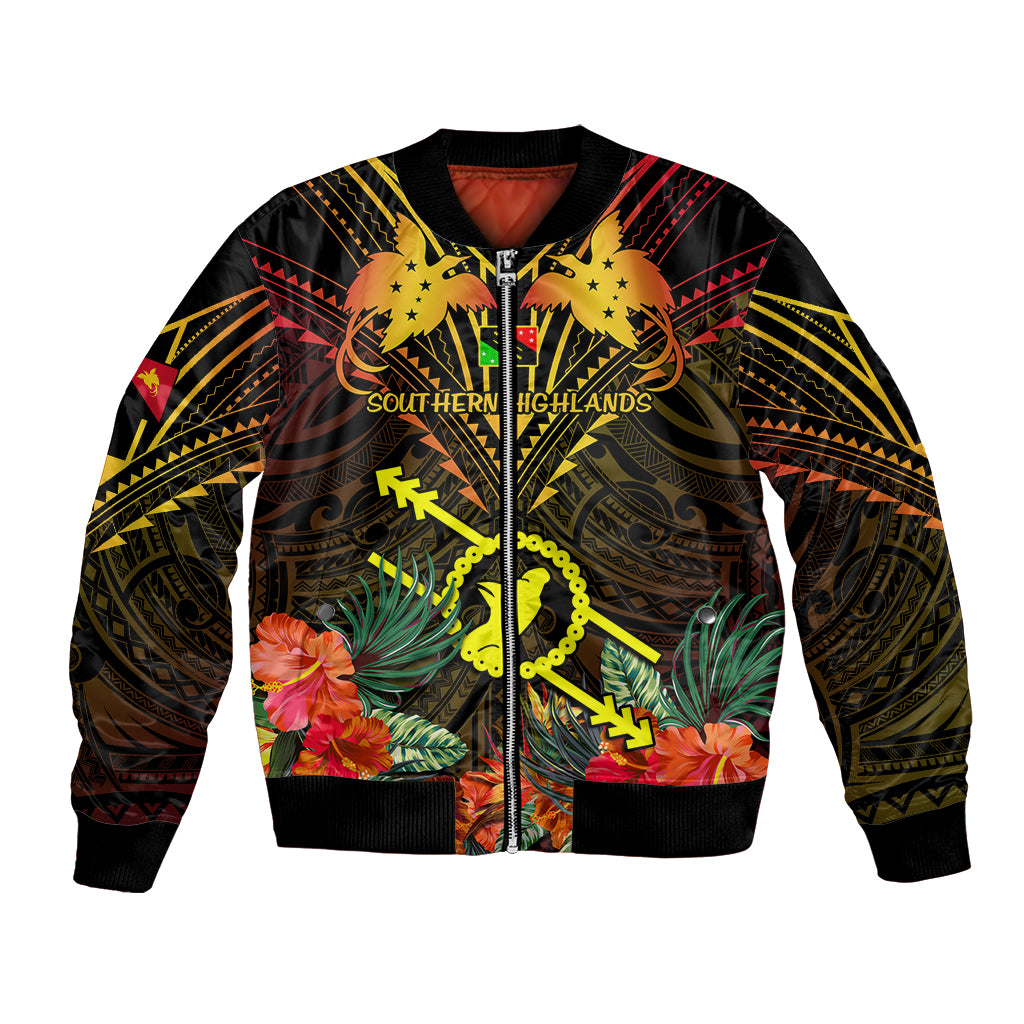 Papua New Guinea Southern Highlands Province Bomber Jacket Papua Niugini Coat Of Arms With Flag Style LT14 Unisex Black - Polynesian Pride