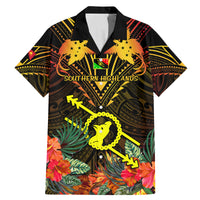Papua New Guinea Southern Highlands Province Family Matching Mermaid Dress and Hawaiian Shirt Papua Niugini Coat Of Arms With Flag Style LT14 Dad's Shirt - Short Sleeve Black - Polynesian Pride