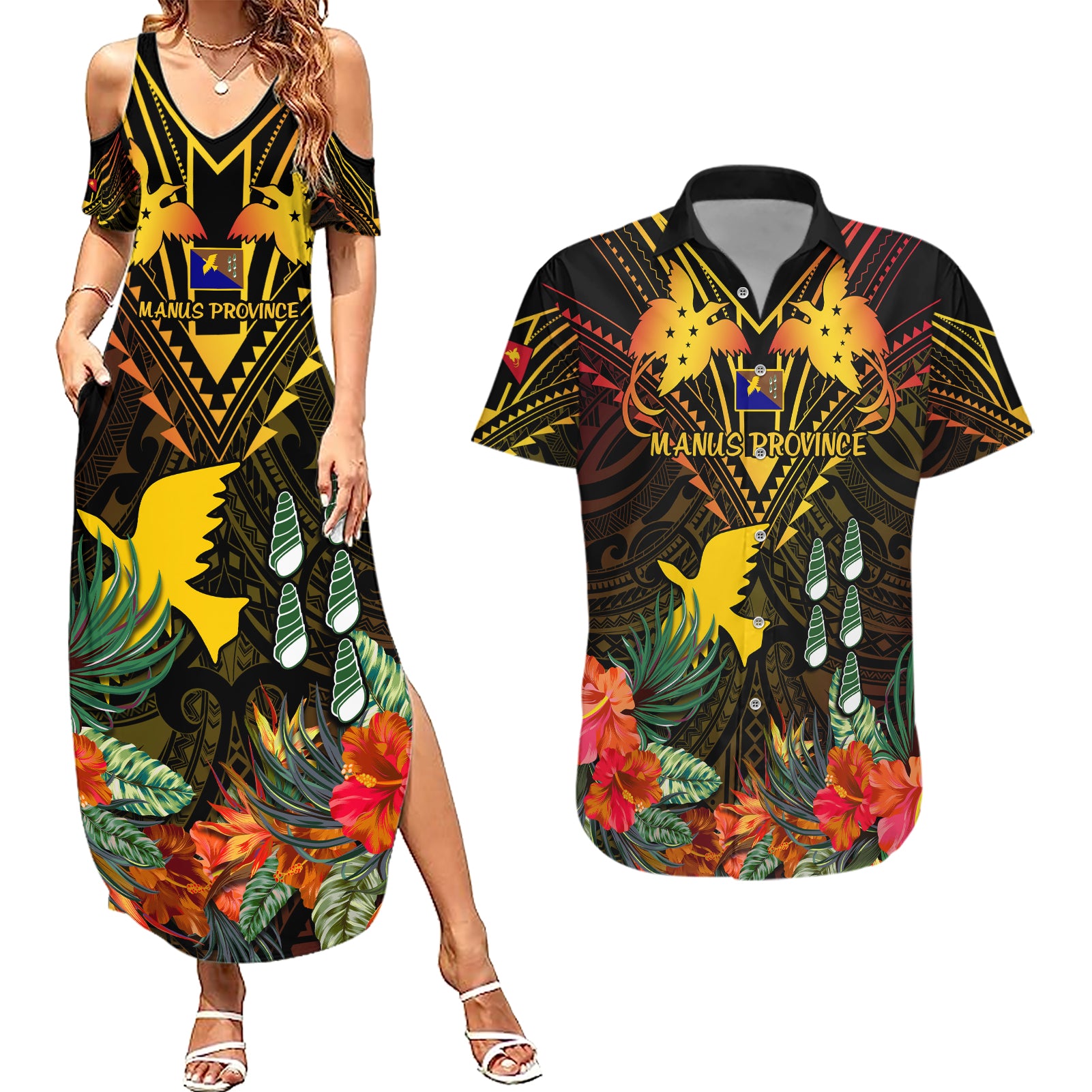 papua-new-guinea-manus-province-couples-matching-summer-maxi-dress-and-hawaiian-shirt-papua-niugini-coat-of-arms-with-flag-style
