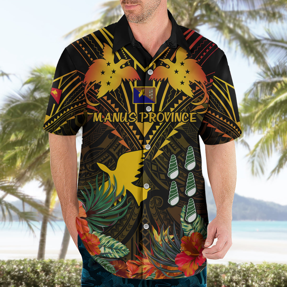 Papua New Guinea Manus Province Hawaiian Shirt Papua Niugini Coat Of Arms With Flag Style LT14 - Polynesian Pride