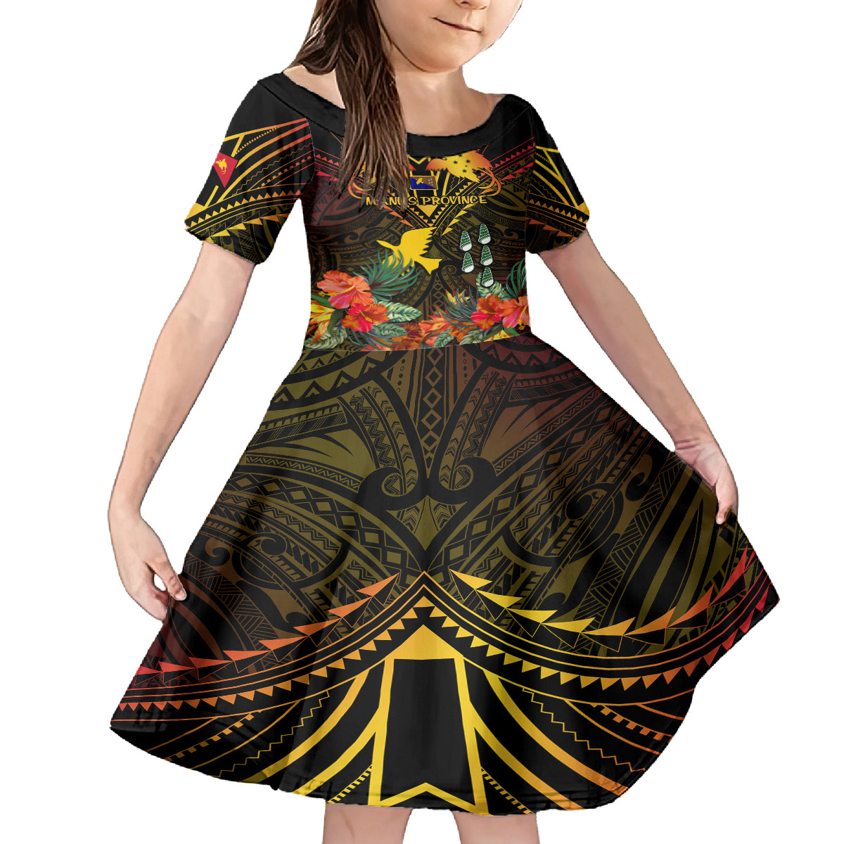 papua-new-guinea-manus-province-kid-short-sleeve-dress-papua-niugini-coat-of-arms-with-flag-style