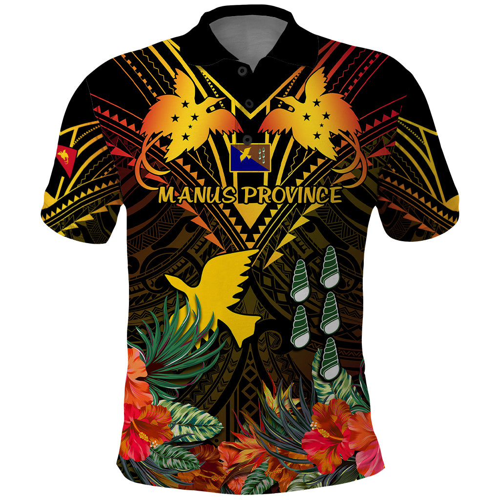 Papua New Guinea Manus Province Polo Shirt Papua Niugini Coat Of Arms With Flag Style LT14 Black - Polynesian Pride