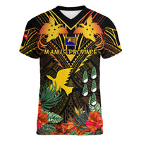 papua-new-guinea-manus-province-women-v-neck-t-shirt-papua-niugini-coat-of-arms-with-flag-style