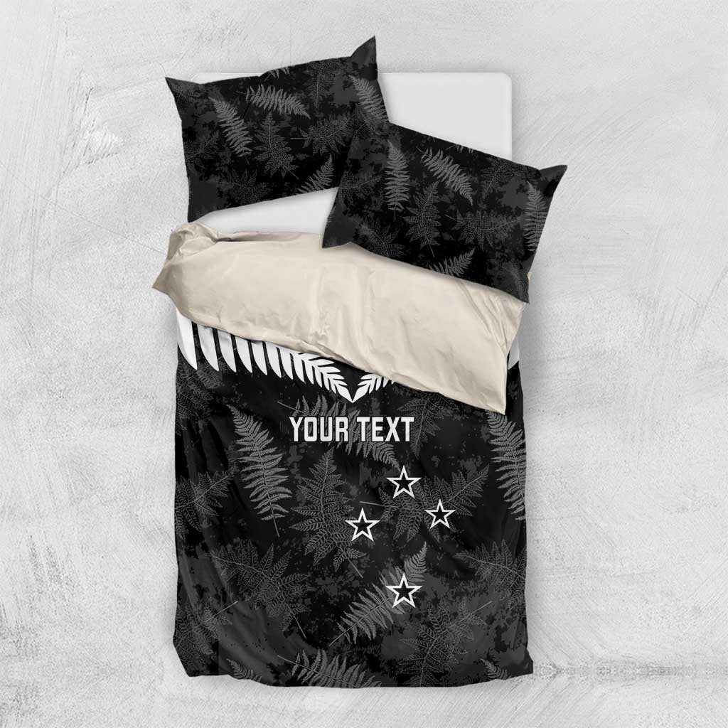 Custom New Zealand Silver Fern Football Bedding Set Go Aotearoa Grunge Black - Polynesian Pride