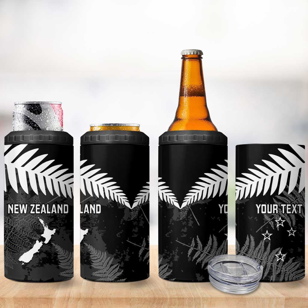 Custom New Zealand Silver Fern Football 4 in 1 Can Cooler Tumbler Go Aotearoa Grunge Black - Polynesian Pride