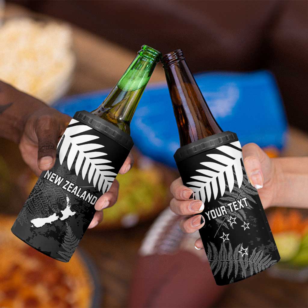 Custom New Zealand Silver Fern Football 4 in 1 Can Cooler Tumbler Go Aotearoa Grunge Black - Polynesian Pride