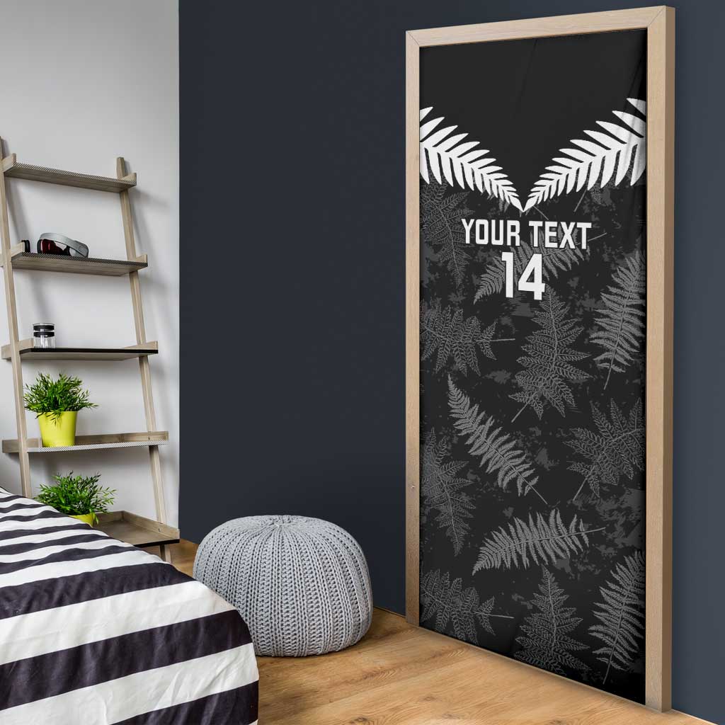 Custom New Zealand Silver Fern Football Door Cover Go Aotearoa Grunge Black - Polynesian Pride