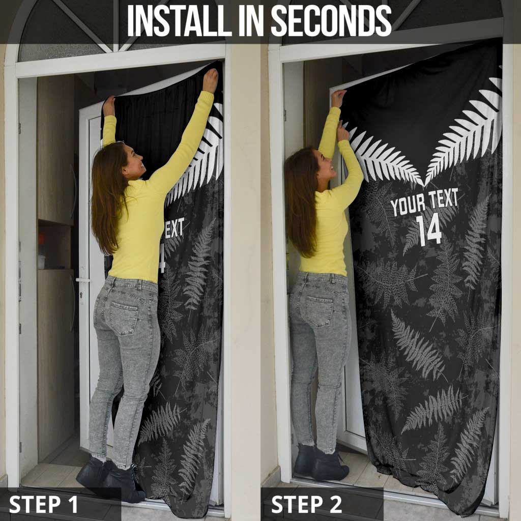 Custom New Zealand Silver Fern Football Door Cover Go Aotearoa Grunge Black - Polynesian Pride