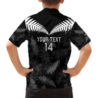 Custom New Zealand Silver Fern Football Family Matching Long Sleeve Bodycon Dress and Hawaiian Shirt Go Aotearoa Grunge Black - Polynesian Pride