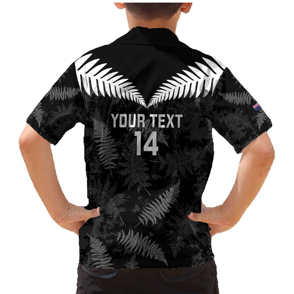 Custom New Zealand Silver Fern Football Family Matching Mermaid Dress and Hawaiian Shirt Go Aotearoa Grunge Black - Polynesian Pride