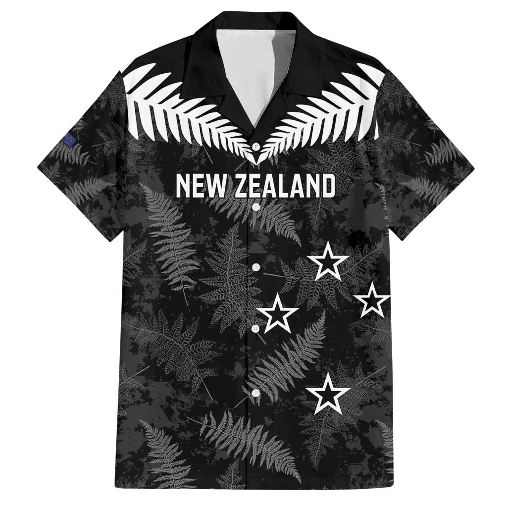 Custom New Zealand Silver Fern Football Family Matching Off Shoulder Short Dress and Hawaiian Shirt Go Aotearoa Grunge Black - Polynesian Pride