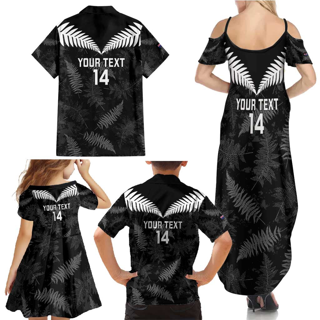 Custom New Zealand Silver Fern Football Family Matching Summer Maxi Dress and Hawaiian Shirt Go Aotearoa Grunge Black - Polynesian Pride