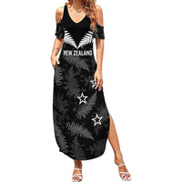 Custom New Zealand Silver Fern Football Family Matching Summer Maxi Dress and Hawaiian Shirt Go Aotearoa Grunge Black - Polynesian Pride