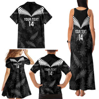 Custom New Zealand Silver Fern Football Family Matching Tank Maxi Dress and Hawaiian Shirt Go Aotearoa Grunge Black - Polynesian Pride