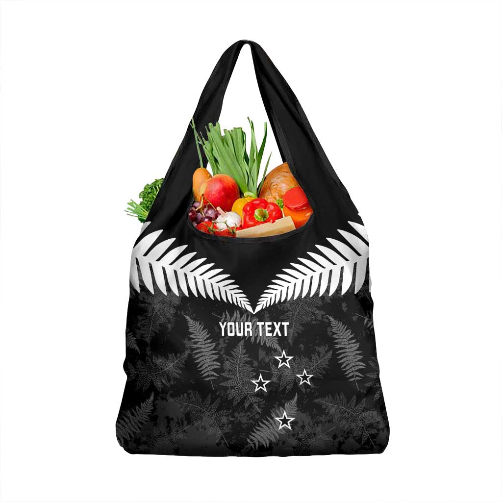 Custom New Zealand Silver Fern Football Grocery Bag Go Aotearoa Grunge Black - Polynesian Pride