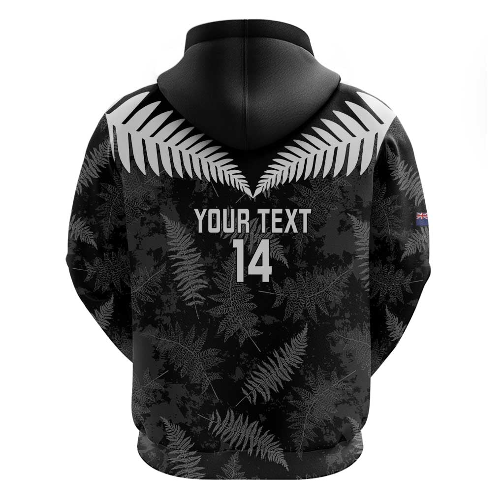 Custom New Zealand Silver Fern Football Hoodie Go Aotearoa Grunge Black - Polynesian Pride
