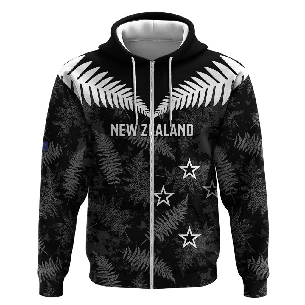 Custom New Zealand Silver Fern Football Hoodie Go Aotearoa Grunge Black - Polynesian Pride