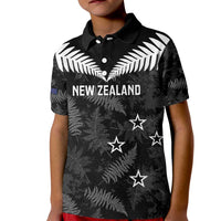 Custom New Zealand Silver Fern Football Kid Polo Shirt Go Aotearoa Grunge Black - Polynesian Pride