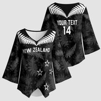 Custom New Zealand Silver Fern Football Kimono Sleeve Blouse Go Aotearoa Grunge Black - Polynesian Pride