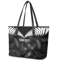 Custom New Zealand Silver Fern Football Leather Tote Bag Go Aotearoa Grunge Black - Polynesian Pride