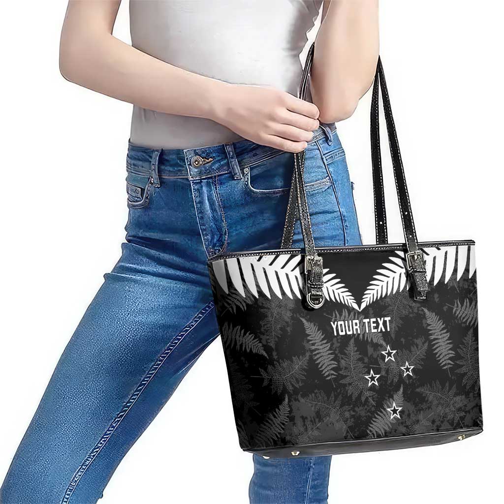 Custom New Zealand Silver Fern Football Leather Tote Bag Go Aotearoa Grunge Black - Polynesian Pride