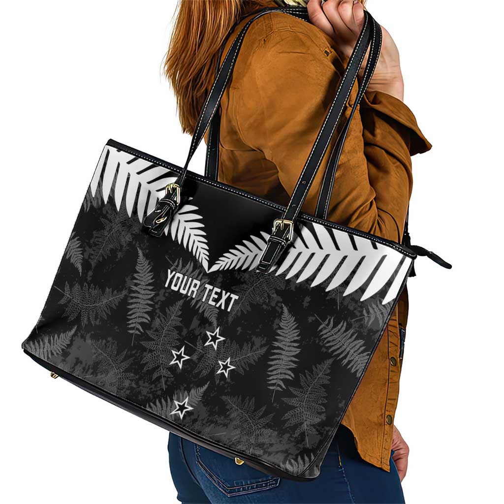 Custom New Zealand Silver Fern Football Leather Tote Bag Go Aotearoa Grunge Black - Polynesian Pride