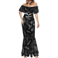 Custom New Zealand Silver Fern Football Mermaid Dress Go Aotearoa Grunge Black - Polynesian Pride