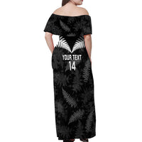 Custom New Zealand Silver Fern Football Off Shoulder Maxi Dress Go Aotearoa Grunge Black - Polynesian Pride
