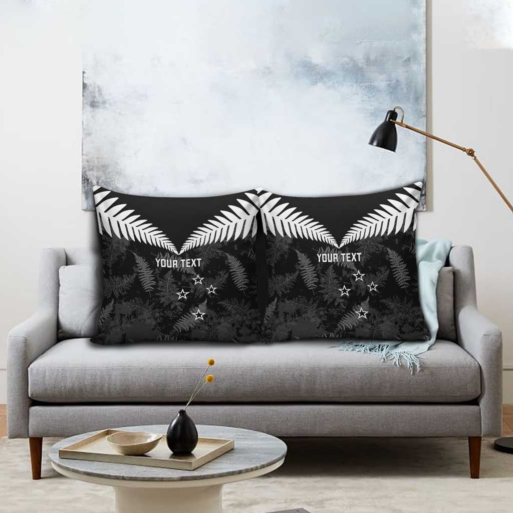 Custom New Zealand Silver Fern Football Pillow Cover Go Aotearoa Grunge Black - Polynesian Pride