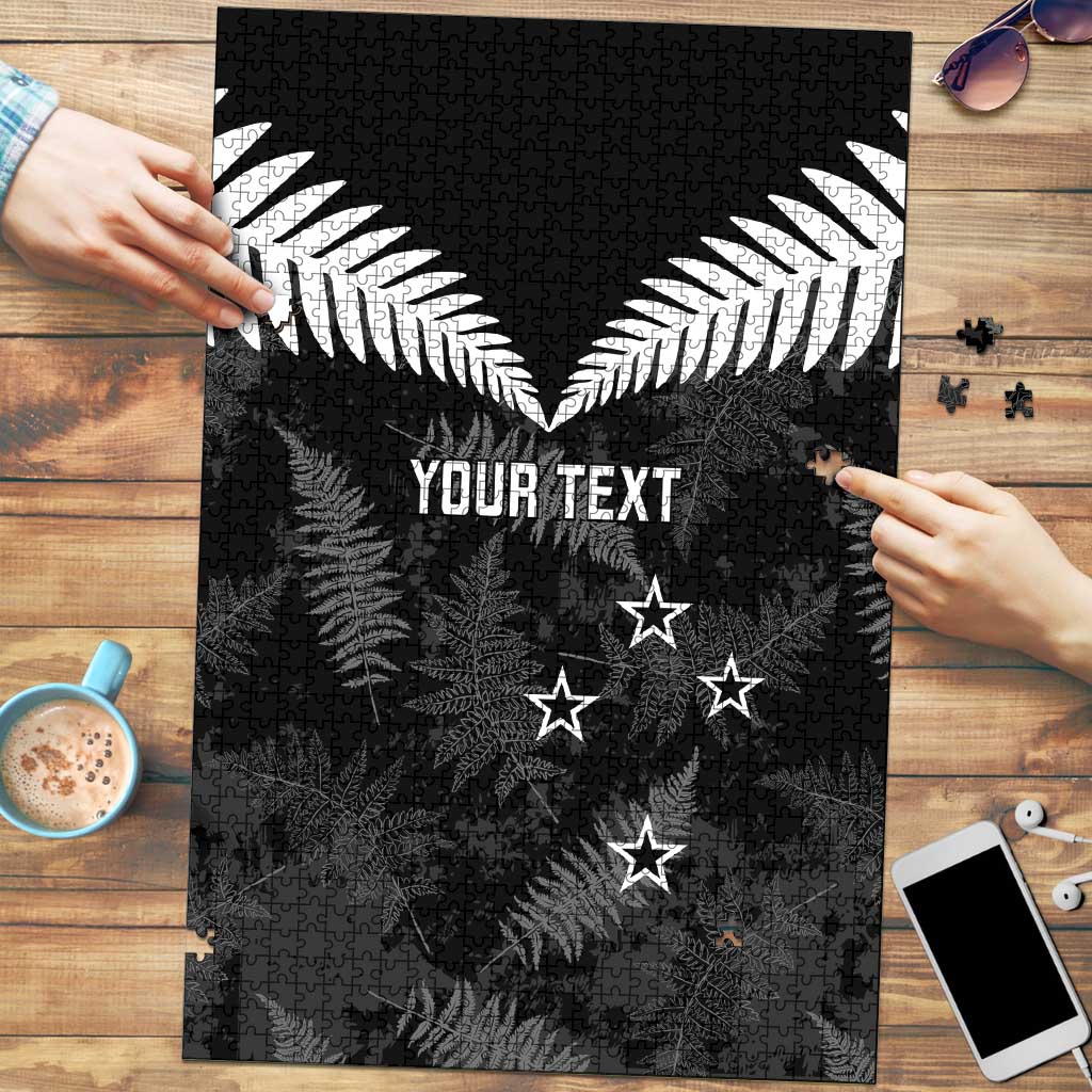 Custom New Zealand Silver Fern Football Puzzle Go Aotearoa Grunge Black - Polynesian Pride