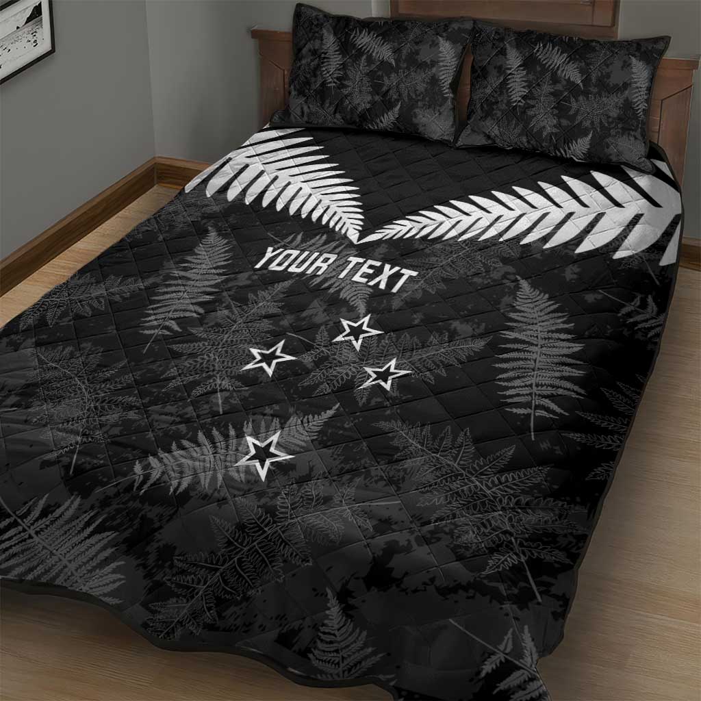 Custom New Zealand Silver Fern Football Quilt Bed Set Go Aotearoa Grunge Black - Polynesian Pride