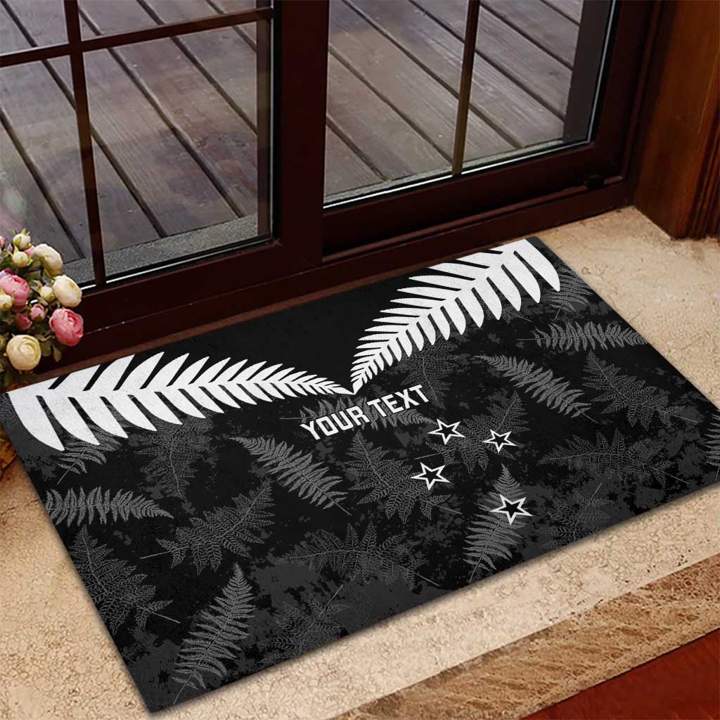 Custom New Zealand Silver Fern Football Rubber Doormat Go Aotearoa Grunge Black - Polynesian Pride