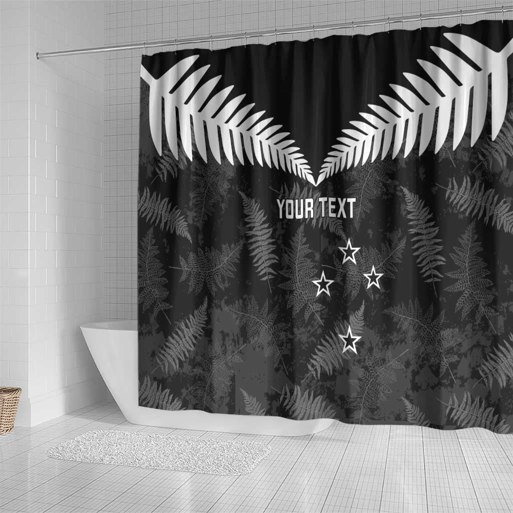 Custom New Zealand Silver Fern Football Shower Curtain Go Aotearoa Grunge Black - Polynesian Pride