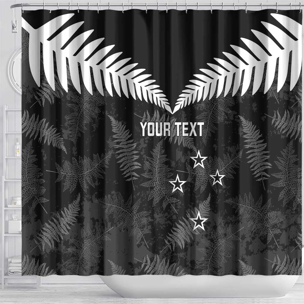 Custom New Zealand Silver Fern Football Shower Curtain Go Aotearoa Grunge Black - Polynesian Pride