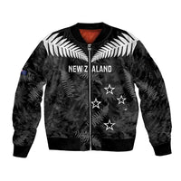 Custom New Zealand Silver Fern Football Sleeve Zip Bomber Jacket Go Aotearoa Grunge Black - Polynesian Pride