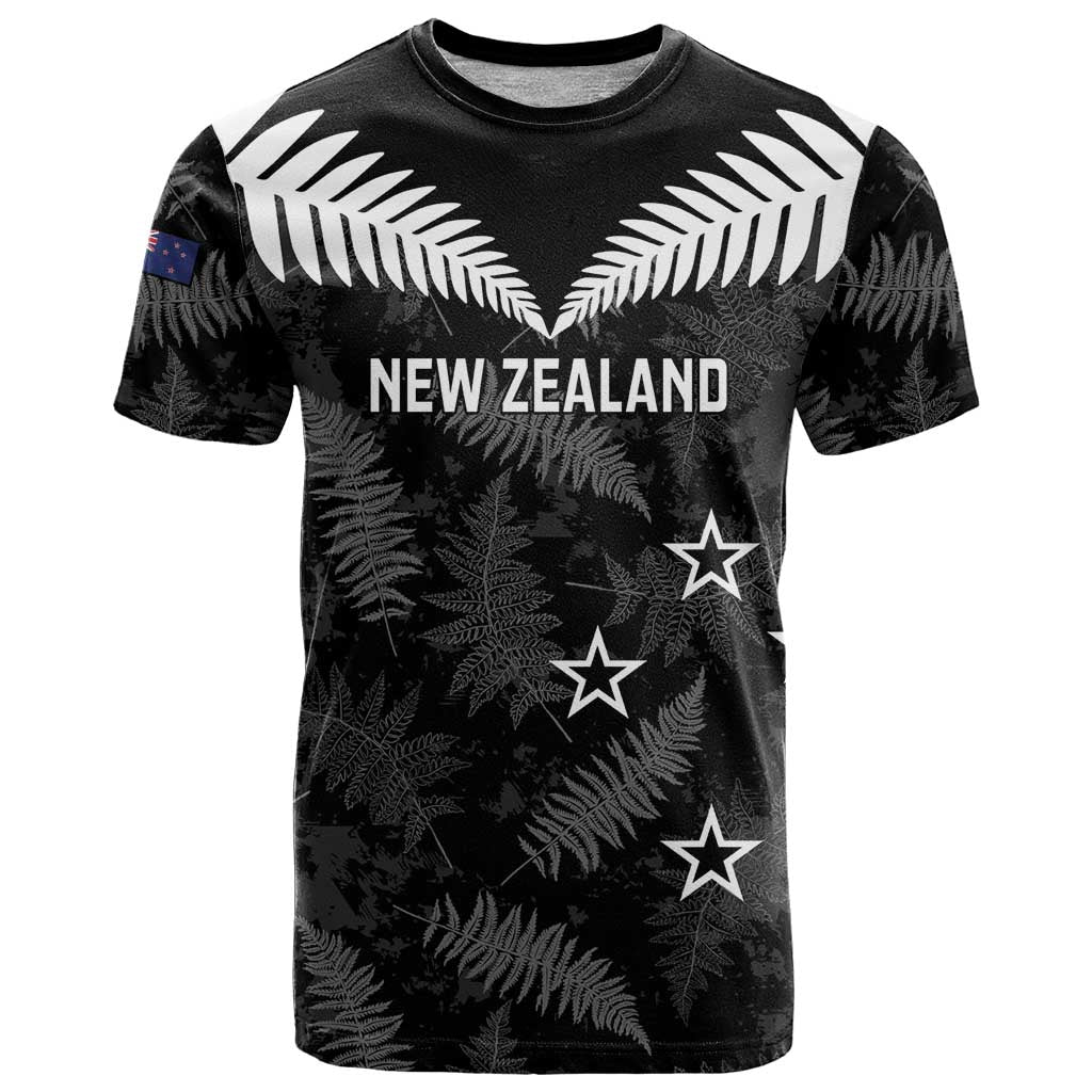 Custom New Zealand Silver Fern Football T Shirt Go Aotearoa Grunge Black - Polynesian Pride