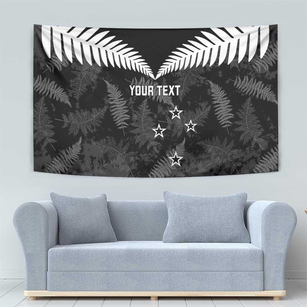 Custom New Zealand Silver Fern Football Tapestry Go Aotearoa Grunge Black - Polynesian Pride