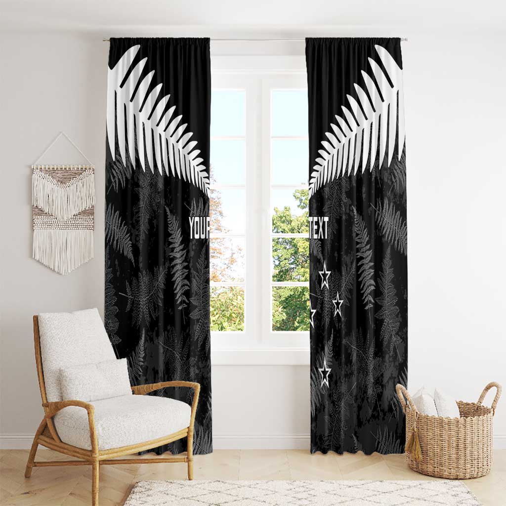 Custom New Zealand Silver Fern Football Window Curtain Go Aotearoa Grunge Black - Polynesian Pride
