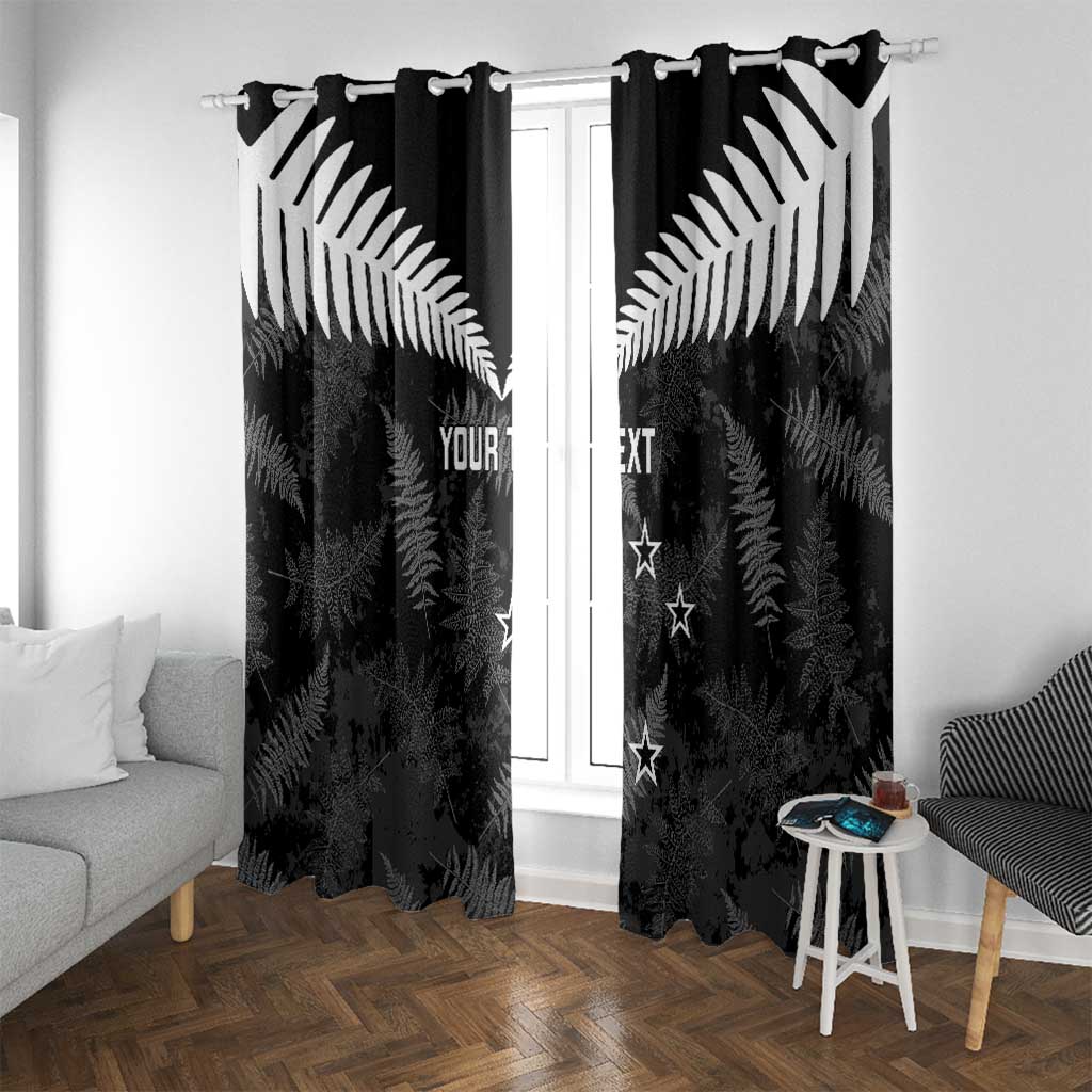 Custom New Zealand Silver Fern Football Window Curtain Go Aotearoa Grunge Black - Polynesian Pride