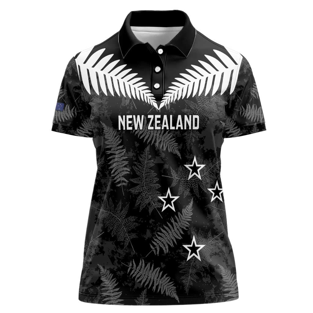 Custom New Zealand Silver Fern Football Women Polo Shirt Go Aotearoa Grunge Black - Polynesian Pride